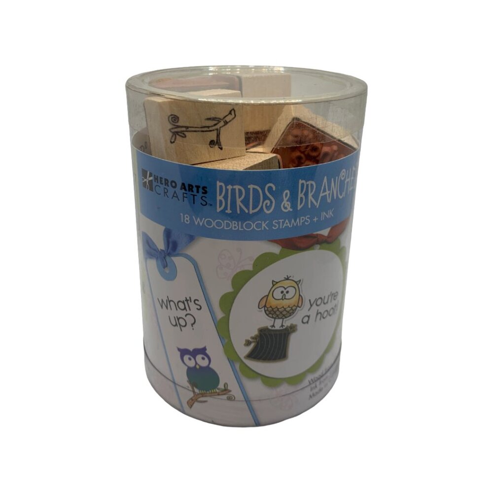 NWT HERO ARTS Birds and Branches Ink 'n' Stamp 18 Piece Craft Set in Tub - Picture 2 of 3